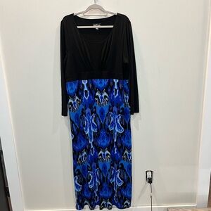 Bob Mackie Wearable Art Long Sleeve Maxi Dress Women’s Size XL Blue‎ Ikat